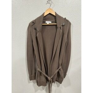 Calvin Klein Women's XS Brown Knit Open Front Belted Long Sleeve Cardigan